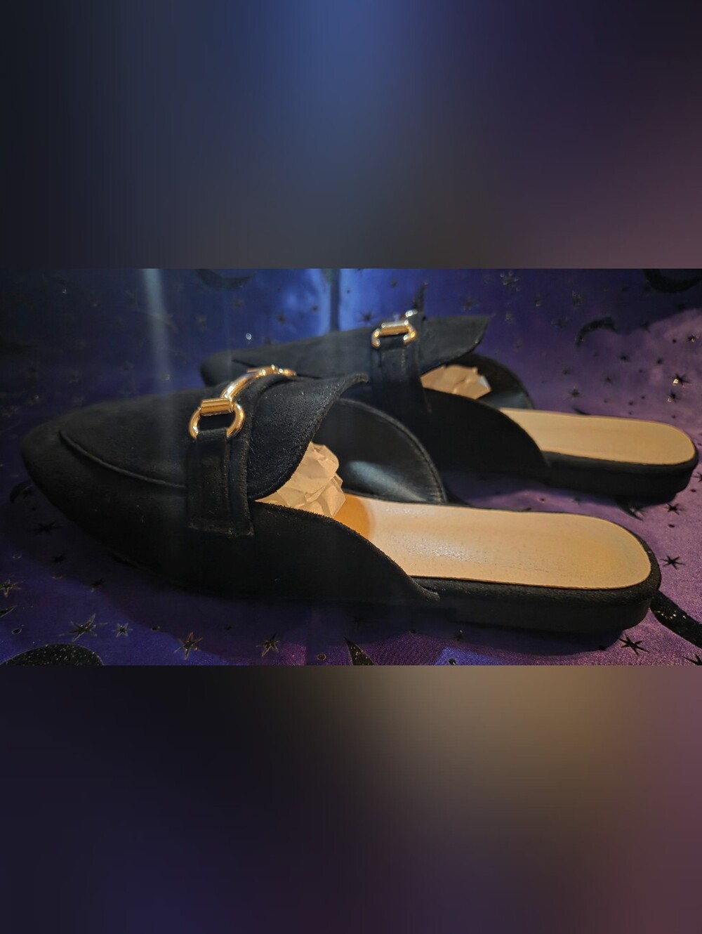 Black Faux Suede Horsebit Mules Slip On Loafer Flat Slides Size EU 42 (US 10.5)